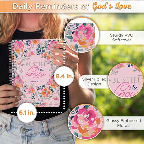 Christian Art Gifts 2026 Compact Spiral-bound 12 Month Planner for Women: Be Still & Know Encouraging Scripture, Daily Planning, Organizing, Reminders, Appointments, Cute Teal Multicolor Floral & Gold in Saudi Arabia