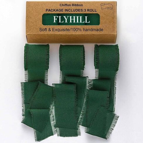 3 Rolls Fringe Chiffon Silk Ribbon,1.5" x 21Yd (3 Rolls *7Yd) for Gifts Wrapping,Wedding Invitations,Bouquets,Decorations,Craft-Dark Green in Saudi Arabia