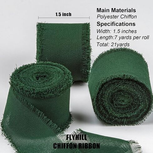 3 Rolls Fringe Chiffon Silk Ribbon,1.5" x 21Yd (3 Rolls *7Yd) for Gifts Wrapping,Wedding Invitations,Bouquets,Decorations,Craft-Dark Green in Saudi Arabia