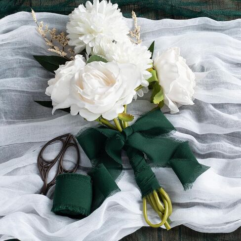 3 Rolls Fringe Chiffon Silk Ribbon,1.5" x 21Yd (3 Rolls *7Yd) for Gifts Wrapping,Wedding Invitations,Bouquets,Decorations,Craft-Dark Green in Saudi Arabia