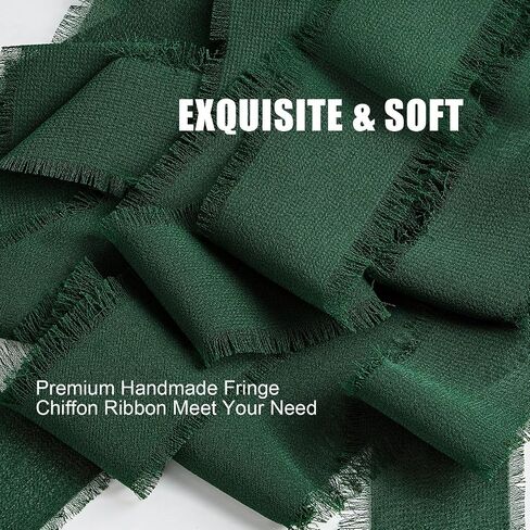 3 Rolls Fringe Chiffon Silk Ribbon,1.5" x 21Yd (3 Rolls *7Yd) for Gifts Wrapping,Wedding Invitations,Bouquets,Decorations,Craft-Dark Green in Saudi Arabia