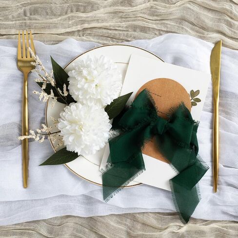 3 Rolls Fringe Chiffon Silk Ribbon,1.5" x 21Yd (3 Rolls *7Yd) for Gifts Wrapping,Wedding Invitations,Bouquets,Decorations,Craft-Dark Green in Saudi Arabia
