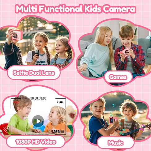 Kids Camera Toy for Age 3-8 Boys Girls, Birthday for Toddler3 4 5 6 7 8 Years Old, Children Selfie Digital Video Cameras with Protective Silicone Cover, 32GB SD Card, HD 1080p (Green) in Saudi Arabia