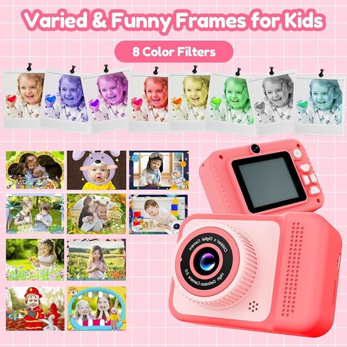 Kids Camera Toy for Age 3-8 Boys Girls, Birthday for Toddler3 4 5 6 7 8 Years Old, Children Selfie Digital Video Cameras with Protective Silicone Cover, 32GB SD Card, HD 1080p (Green) in Saudi Arabia