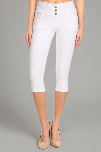 بنطال كابري دينم للسيدات بخصر عالٍ وسحب على السراويل الضيقة القابلة للتمدد مقاس عادي وكبير in Kuwait