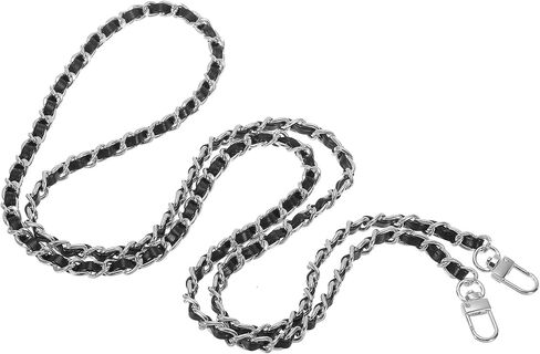 PATIKIL 55 Inch Purse Chain Strap, Leather Metal Chain Strap Replacement Chain for Bag Shoulder Crossbody Clutch Handbags, Black/Silver Tone in Saudi Arabia