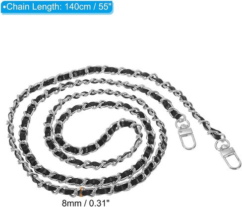 PATIKIL 55 Inch Purse Chain Strap, Leather Metal Chain Strap Replacement Chain for Bag Shoulder Crossbody Clutch Handbags, Black/Silver Tone in Saudi Arabia