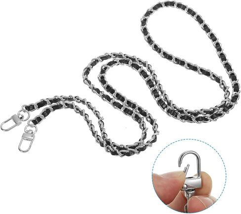 PATIKIL 55 Inch Purse Chain Strap, Leather Metal Chain Strap Replacement Chain for Bag Shoulder Crossbody Clutch Handbags, Black/Silver Tone in Saudi Arabia