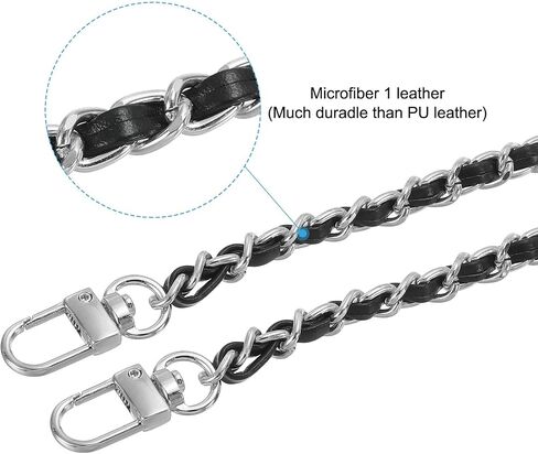 PATIKIL 55 Inch Purse Chain Strap, Leather Metal Chain Strap Replacement Chain for Bag Shoulder Crossbody Clutch Handbags, Black/Silver Tone in Saudi Arabia