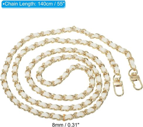 PATIKIL 55 Inch Purse Chain Strap, Leather Metal Chain Strap Replacement Chain for Bag Shoulder Crossbody Clutch Handbags, Black/Silver Tone in Saudi Arabia