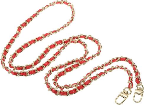 PATIKIL 55 Inch Purse Chain Strap, Leather Metal Chain Strap Replacement Chain for Bag Shoulder Crossbody Clutch Handbags, Black/Silver Tone in Saudi Arabia
