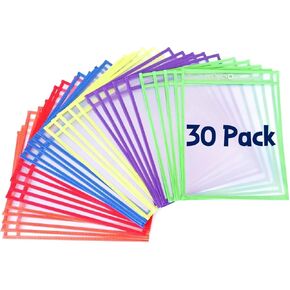 30 Pack Dry Erase Pocket Sleeves | 10 x 13 | Resuable with 6 Assorted Colors | Clear Plastic Sheet Protectors | Teacher School Classroom Office Management Supplies in Saudi Arabia