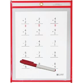 C-Line Reusable Dry Erase Pockets, 9 x 12 Inches, Assorted Neon Colors, 10 Pockets per Pack (40810)