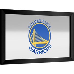 Trademark Global Wall Mirror - Ready-to-Hang Golden State Warriors Fade Black Framed Rectangle Mirror - for Pub, Game Room, Garage or Home Bar