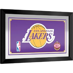 Trademark Global Wall Mirror - Ready-to-Hang Los Angeles Lakers Logo Black Framed Rectangle Mirror - for Pub, Game Room, Garage or Home Bar