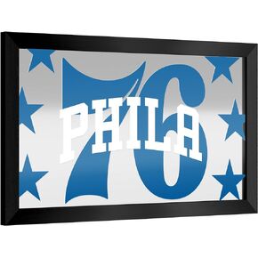 Trademark Global Wall Mirror - Ready-to-Hang Philadelphia 76ers Fade Black Framed Rectangle Mirror - for Pub, Game Room, Garage or Home Bar