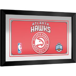 Trademark Global Wall Mirror - Ready-to-Hang Atlanta Hawks Logo Black Framed Rectangle Mirror - for Pub, Game Room, Garage or Home Bar