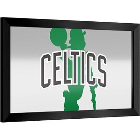 Trademark Global Wall Mirror - Ready-to-Hang Boston Celtics Fade Black Framed Rectangle Mirror - for Pub, Game Room, Garage or Home Bar