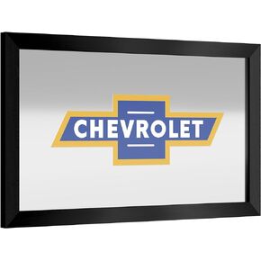 Trademark Global Wall Mirror - Ready-to-Hang Chevrolet Super Service Black Framed Rectangle Mirror - for Pub, Game Room, Garage or Home Bar