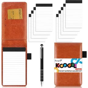 مجموعة حامل مفكرة الجيب الصغير 11 قطعة من Koogel، مفكرة جيب مفكرة قابلة للطي مع قلم دفتر جيب جلدي لاجتماعات العمل والسفر في المكتب والمدرسة