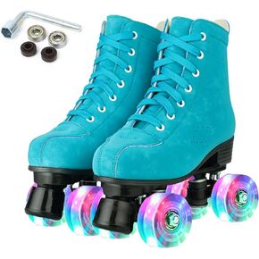 Silvertree Roller Skates for Women and Men PU Leather High-top Adult Roller Derby Skates Wheels Light Up Roller Skates Four-Wheel Shiny Roller Skates for Girls Boys Unisex