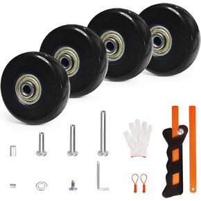 Luggage Wheels Replacement Kit 4PC Dia 2in/50mm Thick 0.71in/18mm PU Wheels with ABEC-7 Carbon Steel Ball Bearing 3 Size Axles Full Set Repair Tool for Suitcase Travel Box Inline Skate Hand Trolley