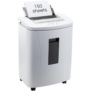 آلة تمزيق ورق التغذية التلقائية سعة 150 ورقة: آلات تمزيق الورق الدقيقة عالية الأمان للمكتب المنزلي، آلة تمزيق الورق التجارية شديدة التحمل لمدة 30 دقيقة مع 4 عجلات ومستوى أمان P-4 وصندوق سحب سعة 6.6 جالون in Kuwait