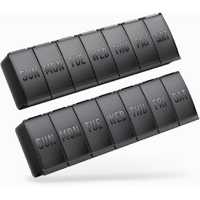 Pill Organizer Large (2 Pack), Easy-Open 7 Day Pill Box, Large Medicine Pill Organizer for Vitamins, Large Pill Case for Supplements, Daily Pill Organizer, Weekly Pill Organizer, Black