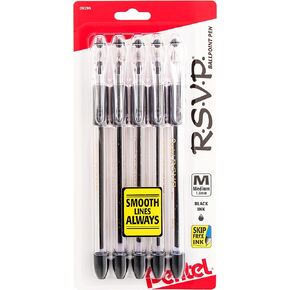 بنتيل R.S.V.P. قلم حبر جاف، خط متوسط، حبر أسود، 5 عبوات (BK91BP5A) in Kuwait