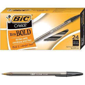 BIC Cristal Xtra Bold Ballpoint Pen, Bold Point (1.6mm) For Vivid And Dramatic Lines, Black Ballpoint Pens, 24-Count