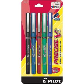 Pilot, Precise V5, Capped Liquid Ink Rolling Ball Pens, Extra Fine Point 0.5 mm, Assorted Colors, Pack of 10