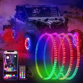 Single Row 17 inch Dancing Color Wheel Ring Light Kit w/Turn Signal and Braking Functionand Can Controlled by Remote and app Simultaneously with Lock Function (17" 1-Row)