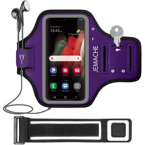 Galaxy S24 S23 S22 S21 Armband، JEMACHE مقاوم للماء في صالة الألعاب الرياضية والجري وحزام ذراع الهاتف لهاتف Samsung Galaxy S24 S23 S22 S21 S20 5G مع حامل بطاقة (أسود)