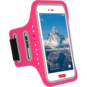 Phone Armband for Running Armband Cell Phone Holder iPhone 15 14 13 12 11 Pro MAX XS XR X 8 7 6S 6 Plus SE Mini Galaxy,Fingerprint Touch ID&Key Pocket,Excercise Gym Run Sports Arm Band Sleeve
