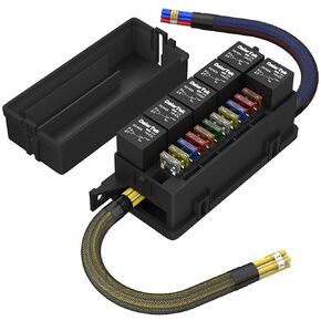 12V Fuse Relay Box with 6 Relays and 11 Way ATC/ATO Blade Fuses, Pre-Wired Fuse and Relay Box 12 Vlot Relay Fuse Box Block for Automotive Marine Boat