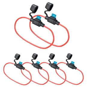 6 Pack Inline Fuse Holder - 14AWG Gauge Wire Pigtail Mini Blade Fuse Holder with 15A Mini Blade Fuses ATM