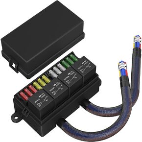 RVBOATPAT 12 Volt Fuse Relay Box Pre-Wired Fuse and Relay Box with 4 Relays and 12 Way ATC/ATO Fuses Sealed 12V Relay Fuse Box Block for Auto Car Marine Boat