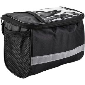 Collapsible Bike Basket, Large Capacity Bike Handlebar Bag, Multi-Purpose Detachable Bicycle Front Basket, Front Storage Bag With Reflective Strip for Shopping Commuter Pet Camping Outdoor black