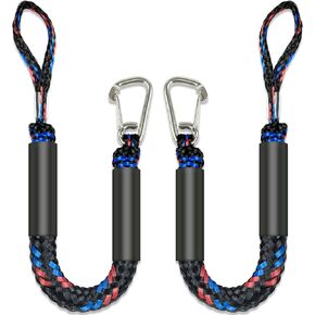 2PCS Fender Lines 2 Feet Premium Bungee Boat Lines with 316 Stainless Clip for Boat Bumper/Boat Fender Boat Accessories for Mooring for Jet Ski, SeaDoo, Yamaha WaveRunner Dinghy (Black, 2 Feet)