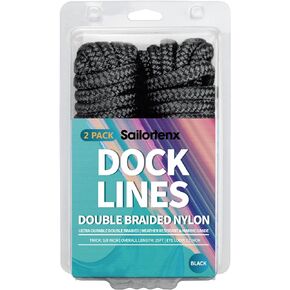 Boat Fender Lines 2 Pack 3/8" x 6FT- Boat Bumper Line Double Braided Nylon Fender Rope with 5" Eyelet Mooring Marine Rope for Boats Line & One End Can Be Spliced with Fenders to Used, Black