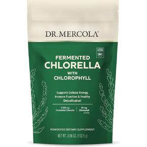 Dr. Mercola Fermented Chlorella with Chlorophyll Powder, 3.96 Oz. (112.5 g), 45 Servings, Supports Cellular Energy and Immune Function, Non-GMO, NSF Contents Certified