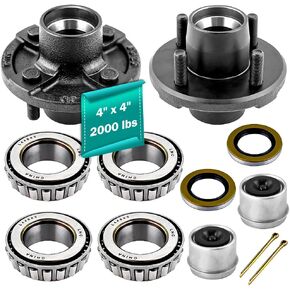 Trailer Hub Kit 4 on 4'' for 2000 lbs 1'' and 1-1/16'' Axle Heavy Duty Trailer Wheel Hub with L44643 Bearings 1/2"-20 Thread Trailer Idler Hub Kits Set of 2