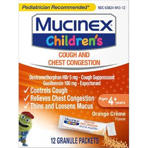 Mucinex Children's Chest Congestion Expectorant and Cough Suppressant Mini-Melts, Orange Cream, 12 Count (Packaging May Vary)
