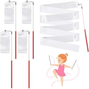 Teaaha 12 PCS Dance Ribbons White Rhythmic Gymnastics Ribbon Praise Dance Streamers Ribbon Dancer Wand Twirling for Artistic Dancing Gymnastics, Kids Dancing, Talent Shows