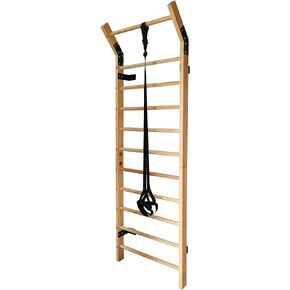 Swedish Ladder Wood Stall Bar Suspension Trainer – Physical Therapy & Gymnastics Ladder w/ 11 Strategic Rods. Solid Pine.