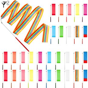 Deekin 30 Pieces Dance Ribbons Streamers Kids' Gymnastics Ribbon Sticks 6.6 Feet Artistic Twirling Ribbons for Gymnastics Party Favors with Non-Slip Handle (Elegant Style)