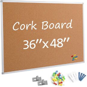 لوحة إعلانات Board2by مقاس 36 × 48، لوحة دبوس إشعار بإطار من الألومنيوم الفضي مقاس 4 × 3 كبيرة مثبتة على الحائط من الفلين