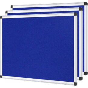 VIZ-PRO Notice Board Felt Blue, 48 X 24 Inches, 3 Pack, Silver Aluminium Frame