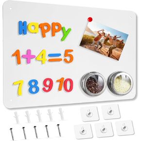 Magnetic Board for Wall for Magnets, Refrigerator, Cubicle, Cabinet. 17.7" x 11.8" Magnetic Bulletin Board for Displaying Notes, Photos, Poetry, Magnetic Letters Numbers Animal, Spice Jars (White)