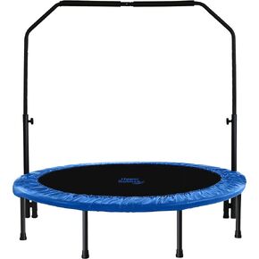 Machrus Upper Bounce Mini Trampoline for Adults- Rebounder Exercise Fitness Indoor/Outdoor Trampoline- Small Foldable Trampoline for Kids with Adjustable Bar and Safety Padding